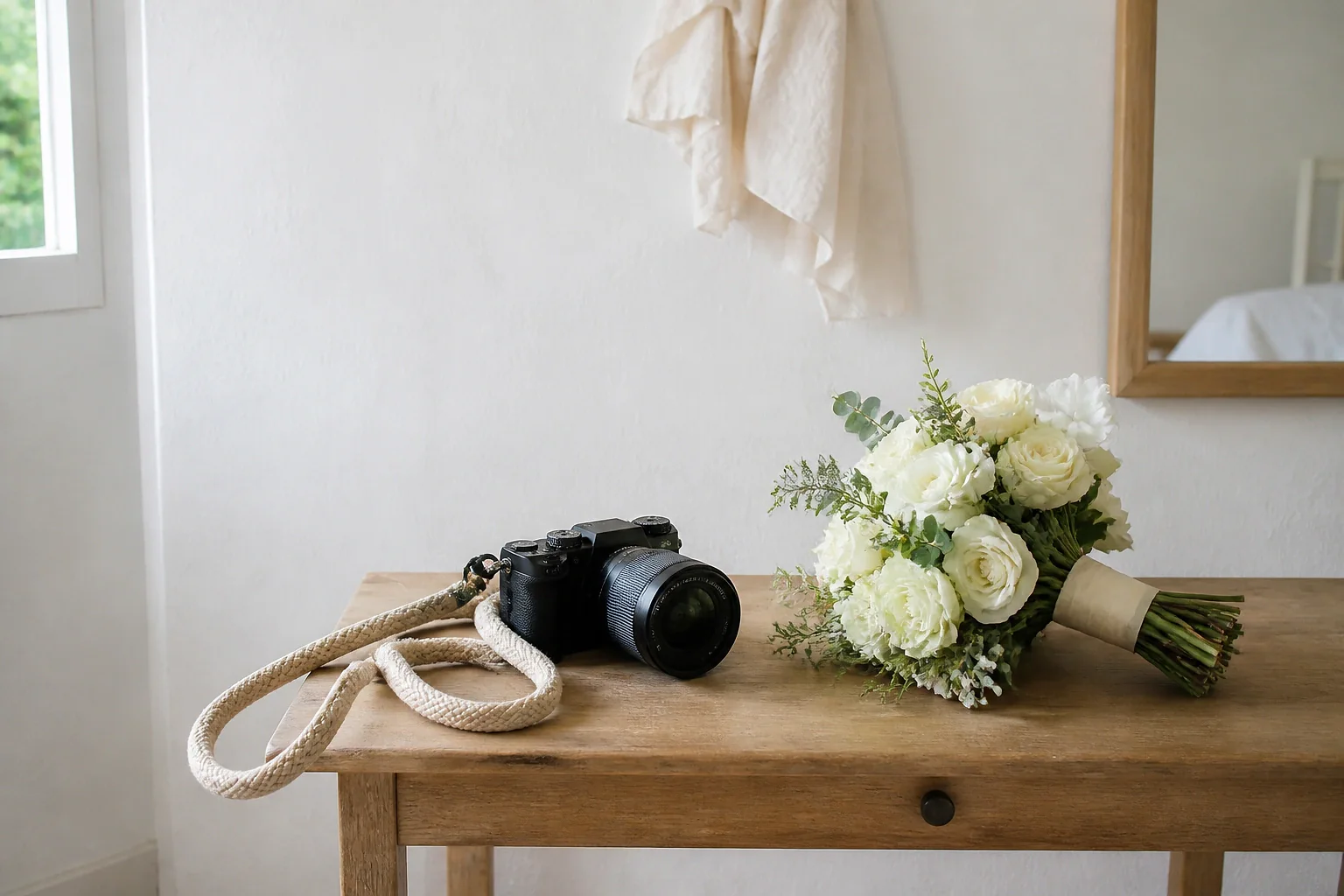 Appareil photo et accessoires de reportage de mariage — illustration générée par IA