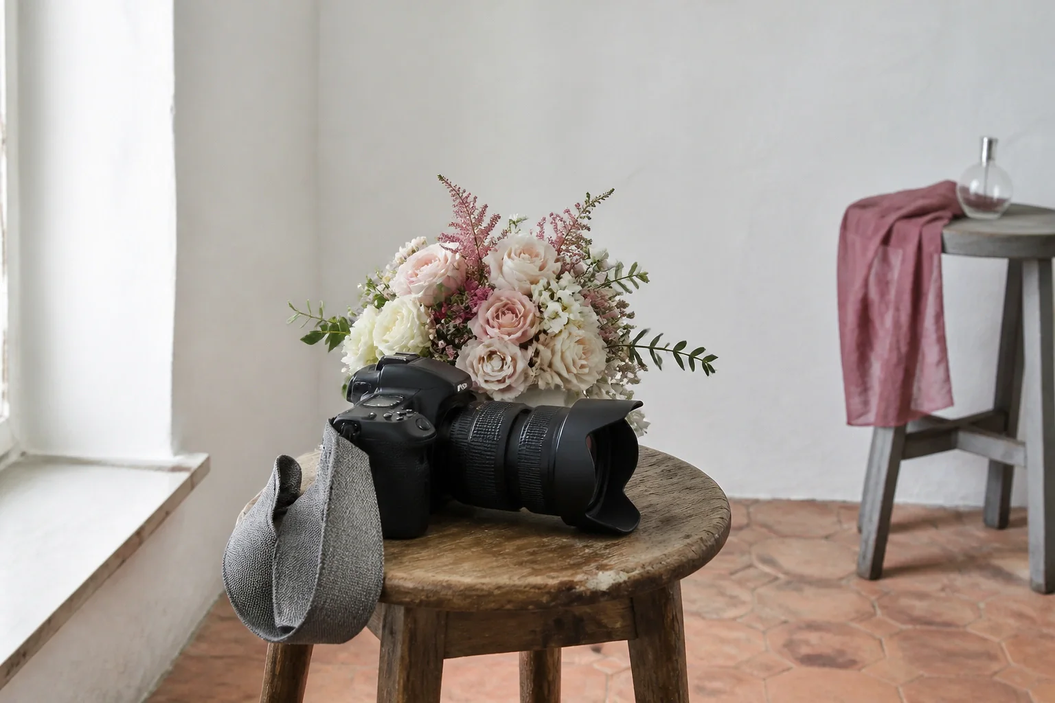 Appareil photo et accessoires de reportage de mariage — illustration générée par IA