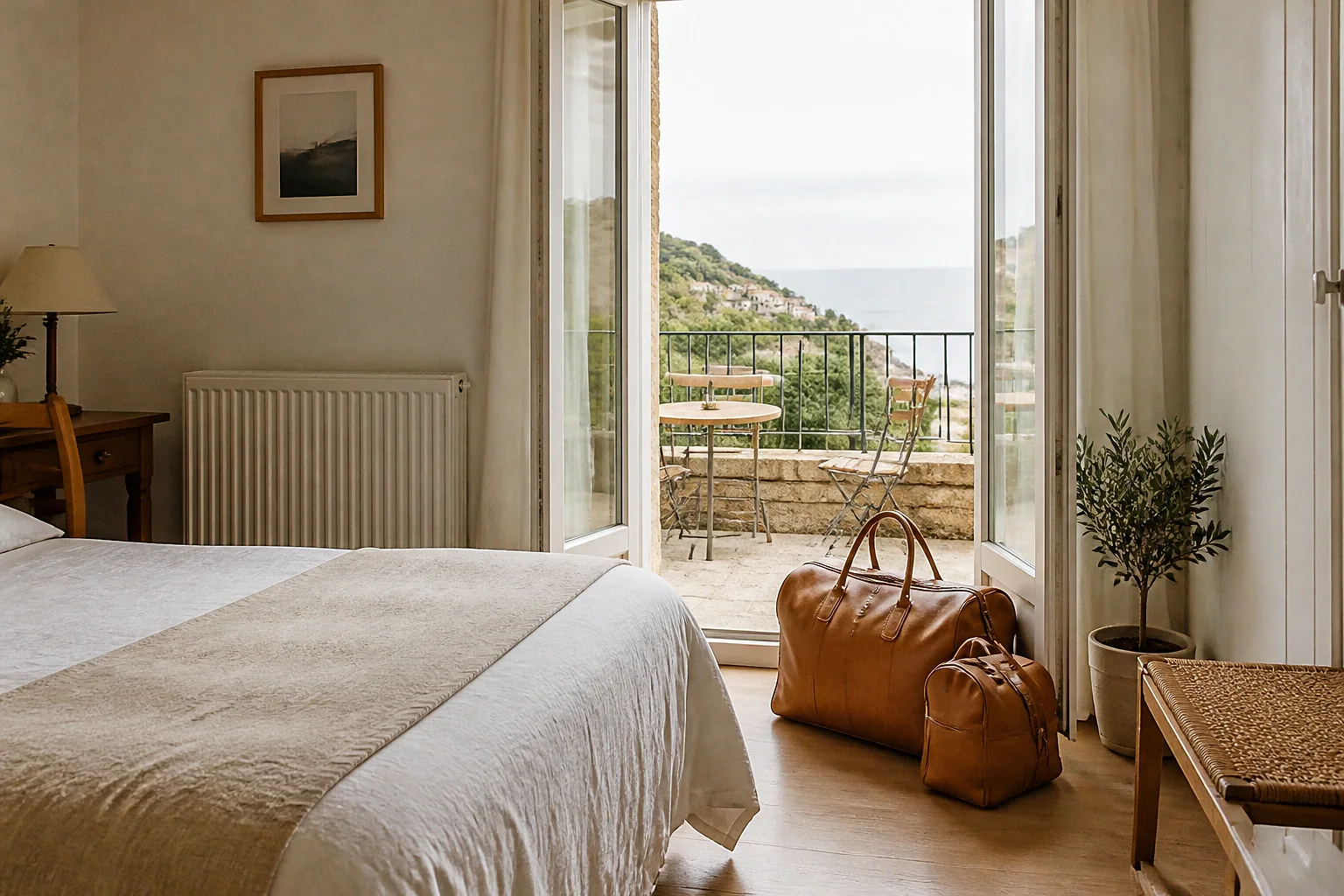 Bagages et hébergement pour un voyage de noces — illustration générée par IA