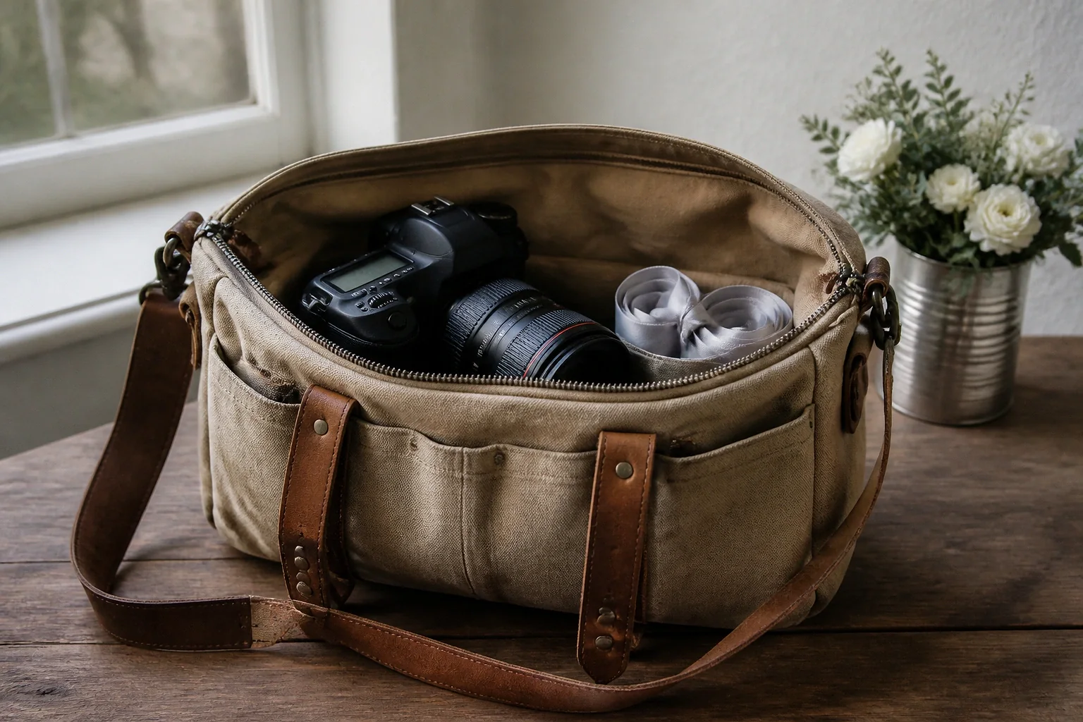 Appareil photo et accessoires de reportage de mariage — illustration générée par IA