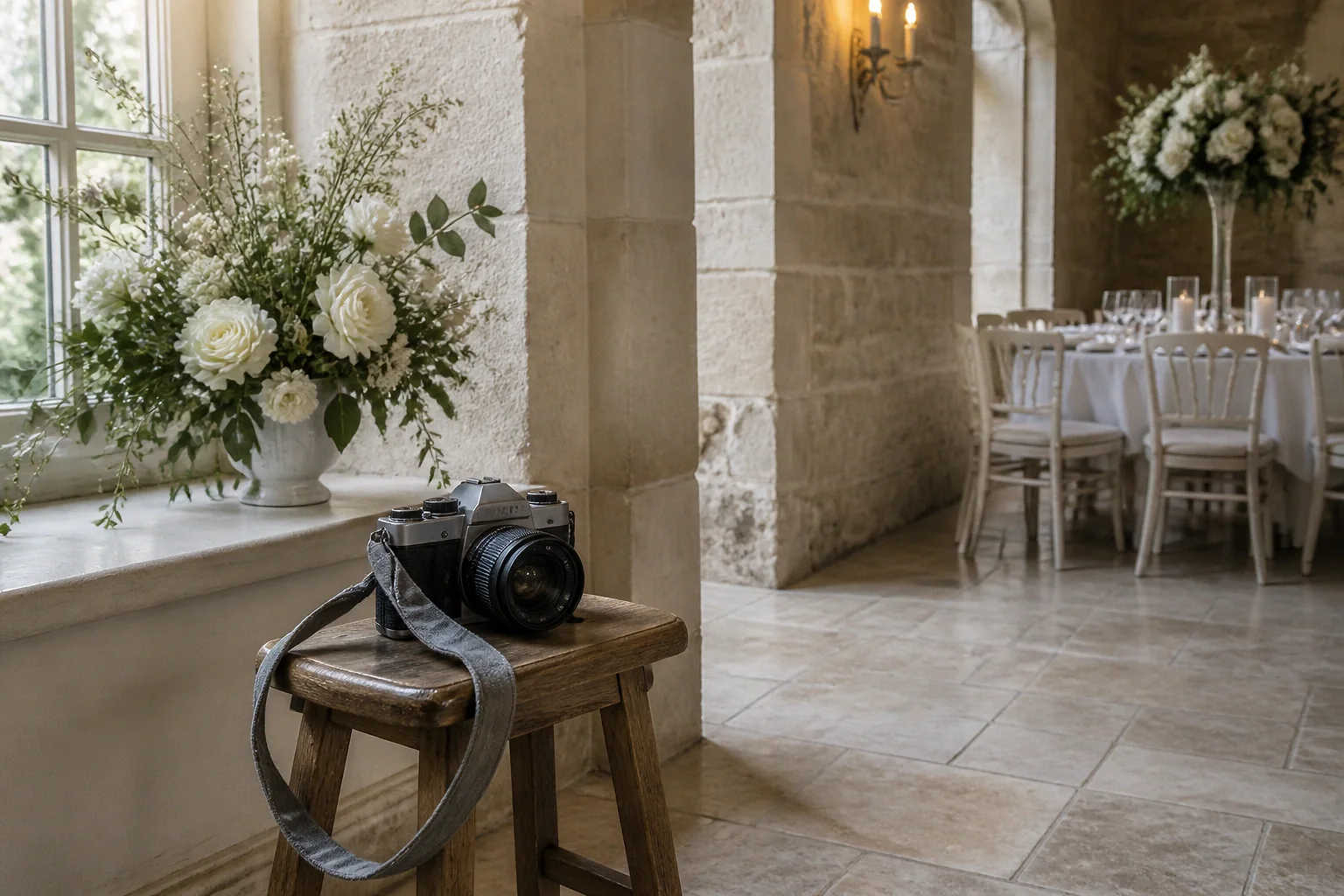 Appareil photo et accessoires de reportage de mariage — illustration générée par IA
