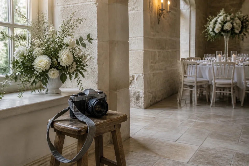 Appareil photo et accessoires de reportage de mariage — illustration générée par IA