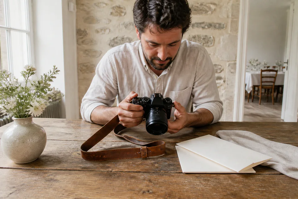 Appareil photo et accessoires de reportage de mariage — illustration générée par IA