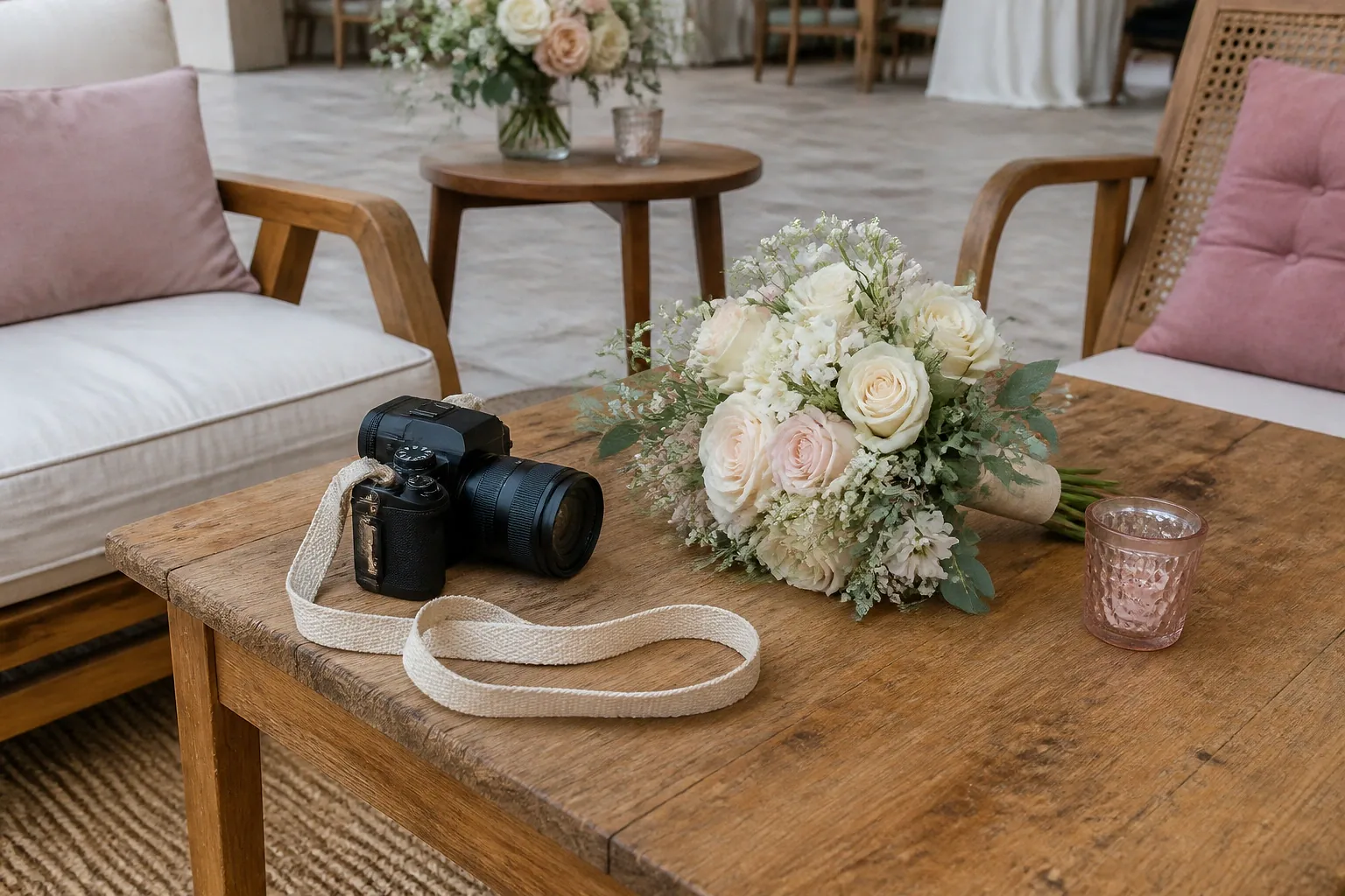 Appareil photo et accessoires de reportage de mariage — illustration générée par IA