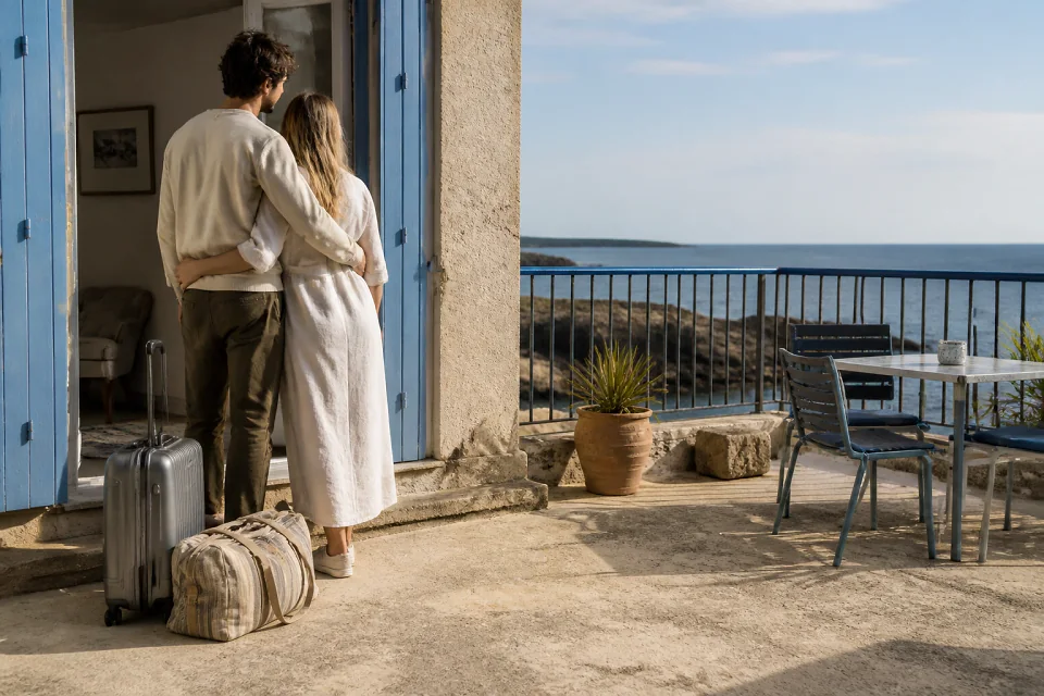 Bagages et hébergement pour un voyage de noces — illustration générée par IA