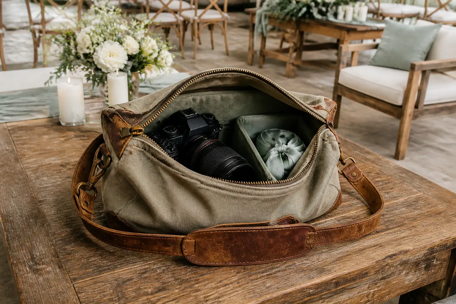 Appareil photo et accessoires de reportage de mariage — illustration générée par IA
