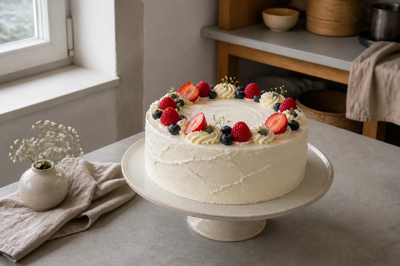Gâteau de mariage préparé dans un atelier — illustration générée par IA