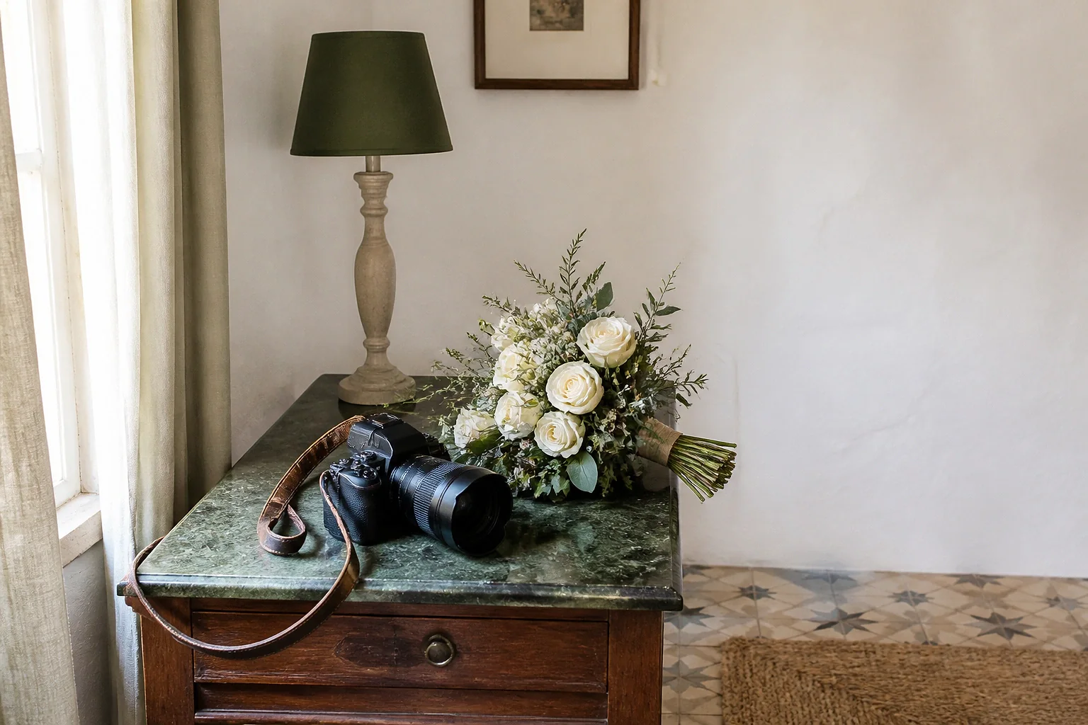 Appareil photo et accessoires de reportage de mariage — illustration générée par IA