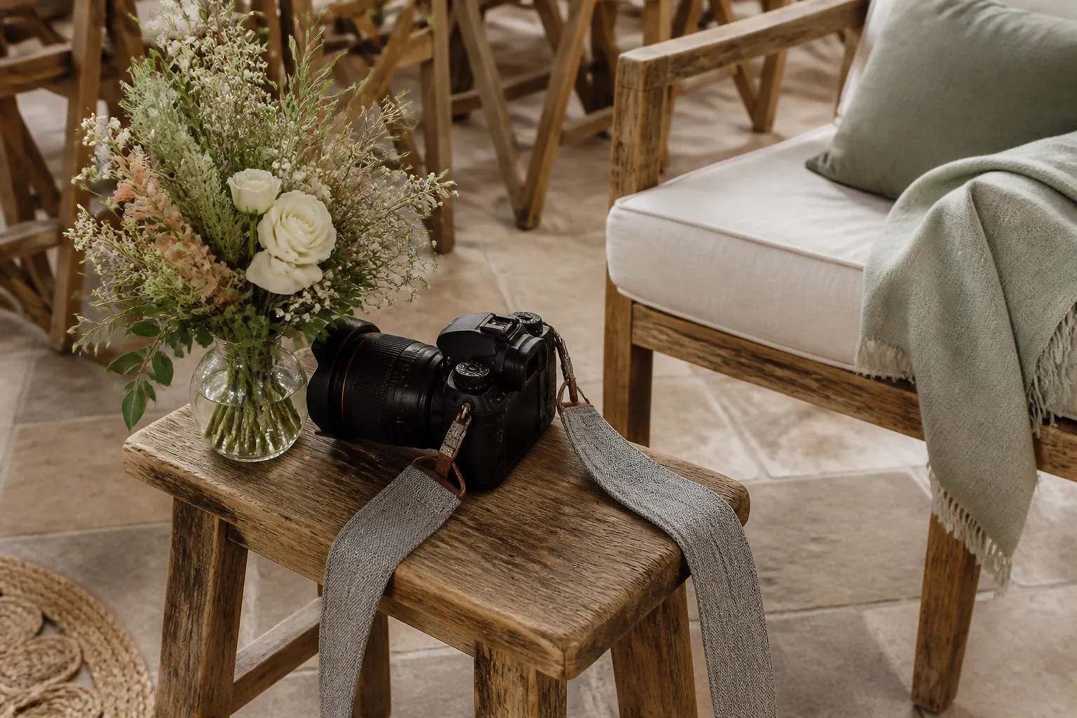 Appareil photo et accessoires de reportage de mariage — illustration générée par IA