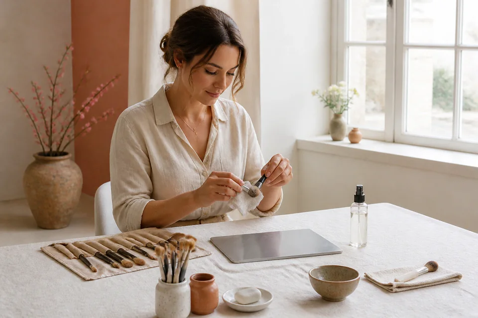 Préparation d’un maquillage de mariage — illustration générée par IA