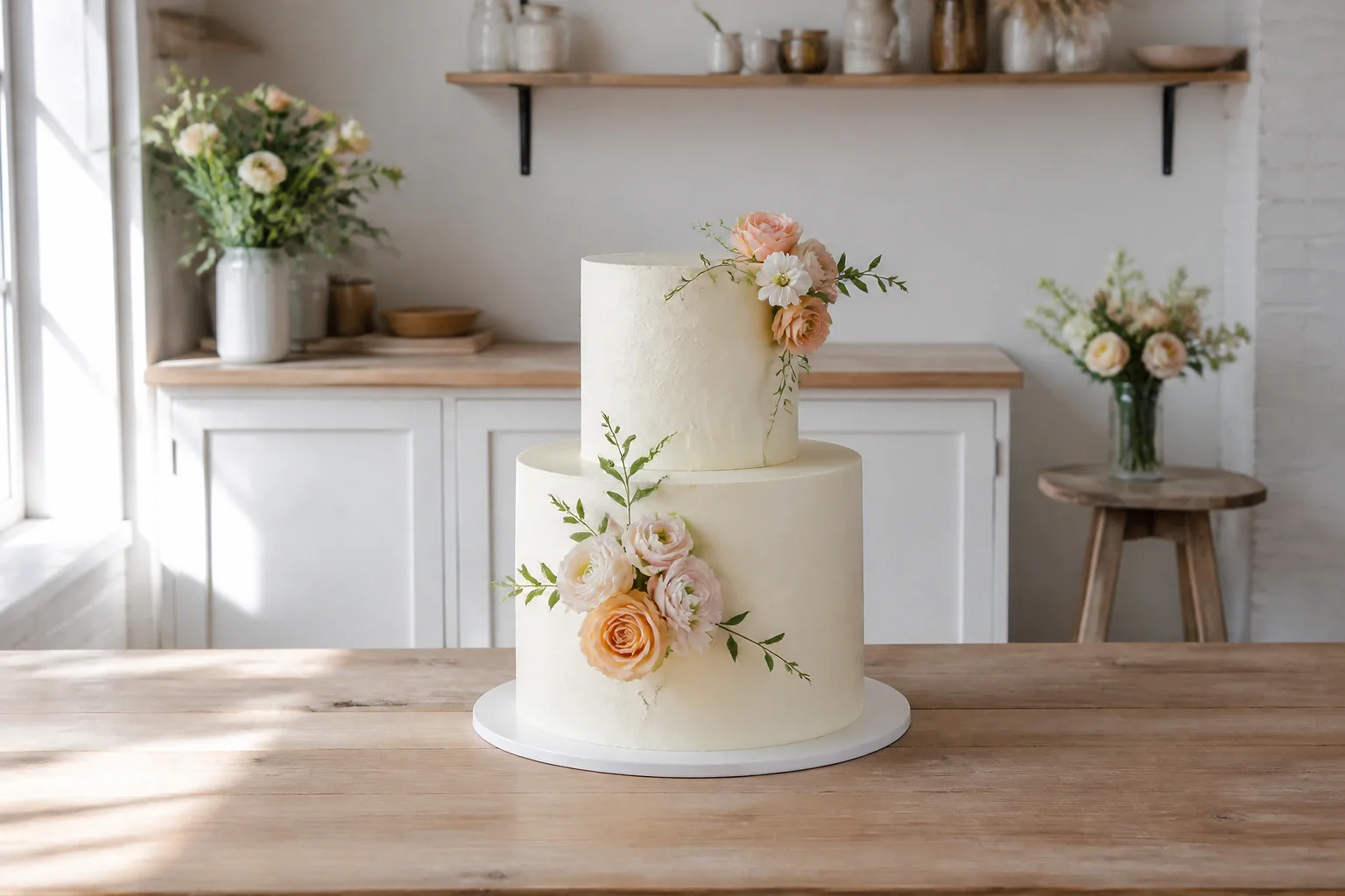 Gâteau de mariage préparé dans un atelier — illustration générée par IA