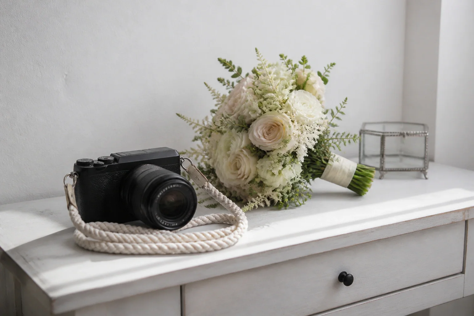 Appareil photo et accessoires de reportage de mariage — illustration générée par IA