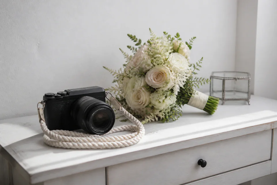 Appareil photo et accessoires de reportage de mariage — illustration générée par IA