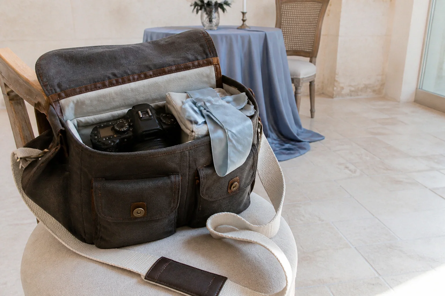 Appareil photo et accessoires de reportage de mariage — illustration générée par IA