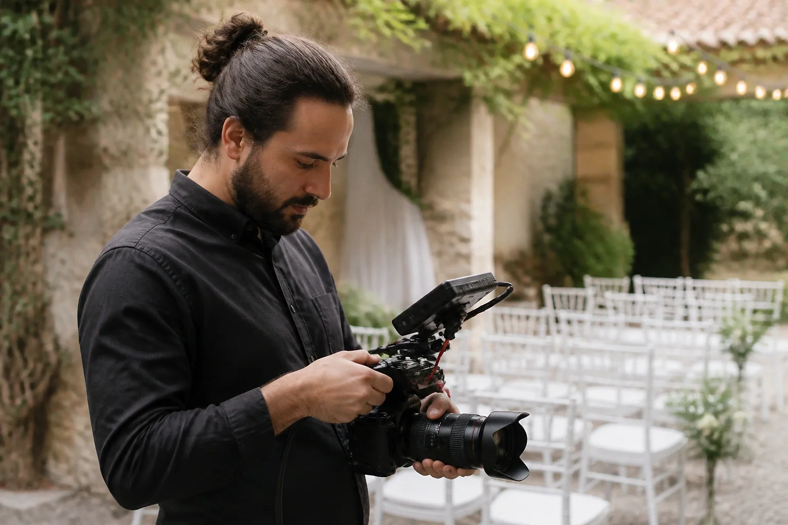 Matériel de tournage pour un film de mariage — illustration générée par IA