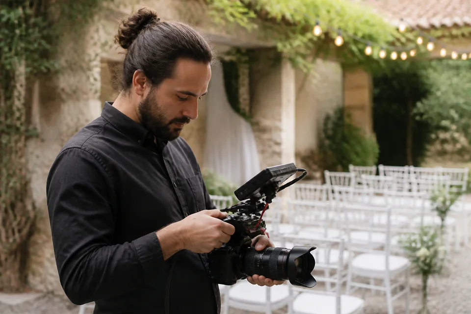 Matériel de tournage pour un film de mariage — illustration générée par IA