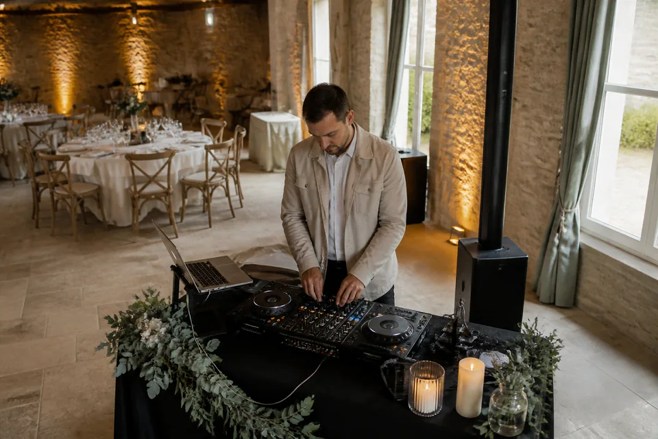 Préparation musicale d’une soirée de mariage — illustration générée par IA
