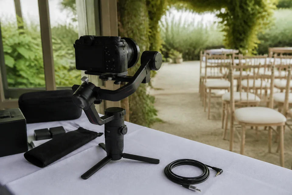 Matériel de tournage pour un film de mariage — illustration générée par IA
