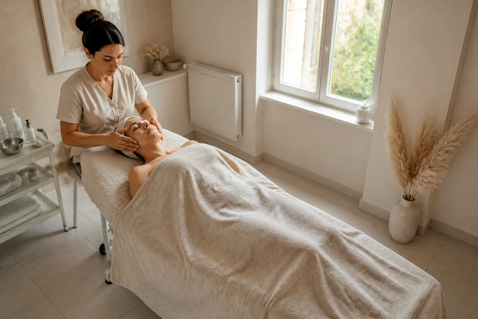 Préparation de soins esthétiques avant un mariage — illustration générée par IA