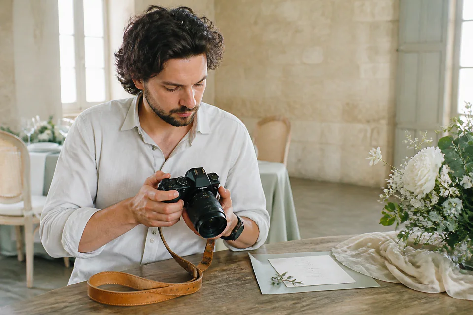 Appareil photo et accessoires de reportage de mariage — illustration générée par IA