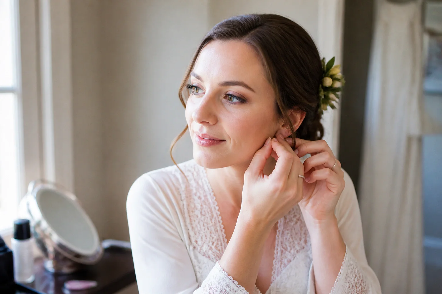 Préparation d’un maquillage de mariage — illustration générée par IA