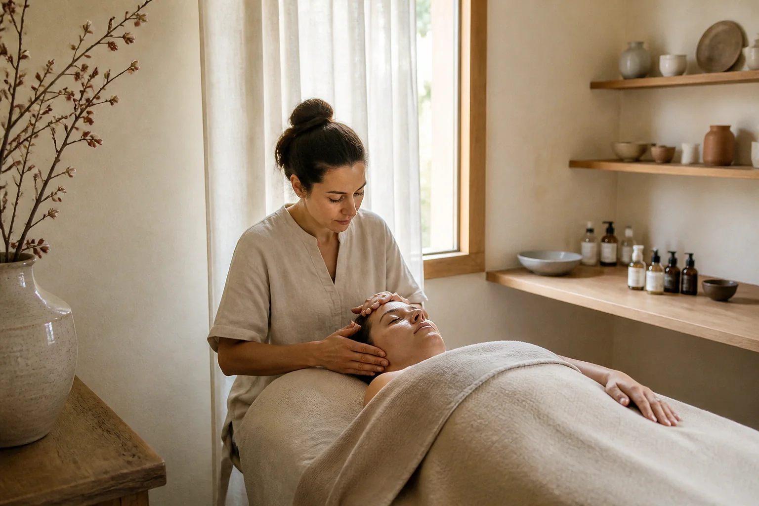 Préparation de soins esthétiques avant un mariage — illustration générée par IA