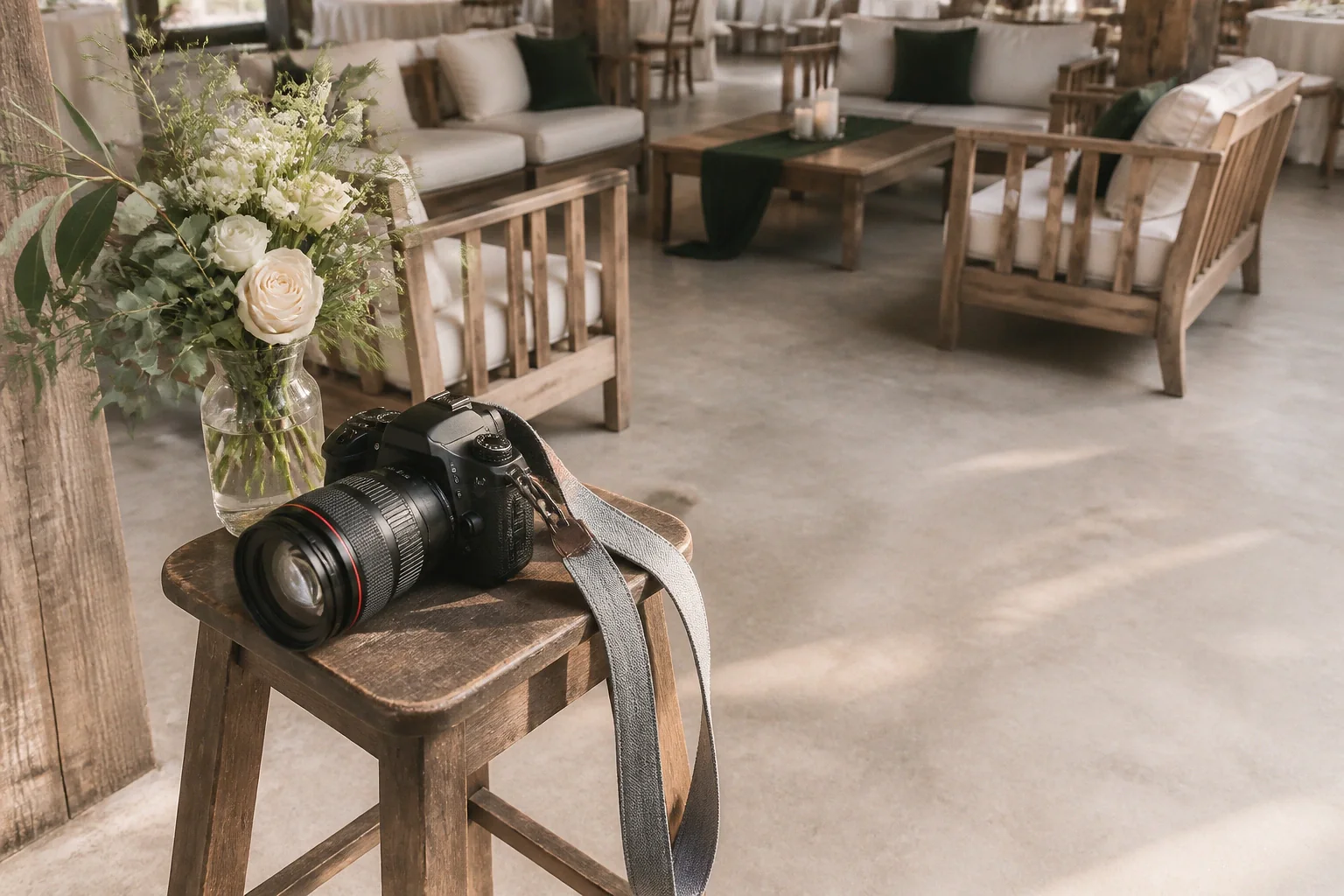 Appareil photo et accessoires de reportage de mariage — illustration générée par IA