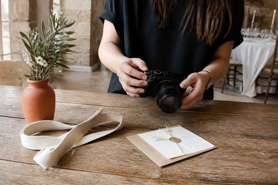 Appareil photo et accessoires de reportage de mariage — illustration générée par IA