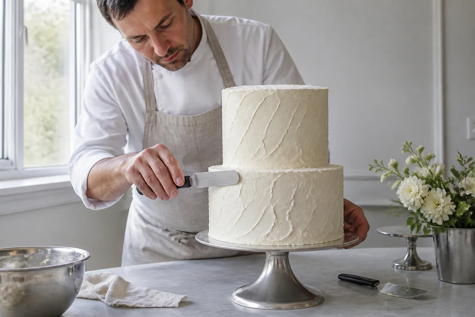 Gâteau de mariage préparé dans un atelier — illustration générée par IA