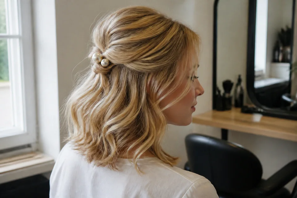 Coiffure de cérémonie vue pendant la préparation — illustration générée par IA