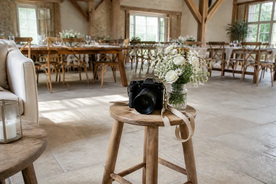 Appareil photo et accessoires de reportage de mariage — illustration générée par IA