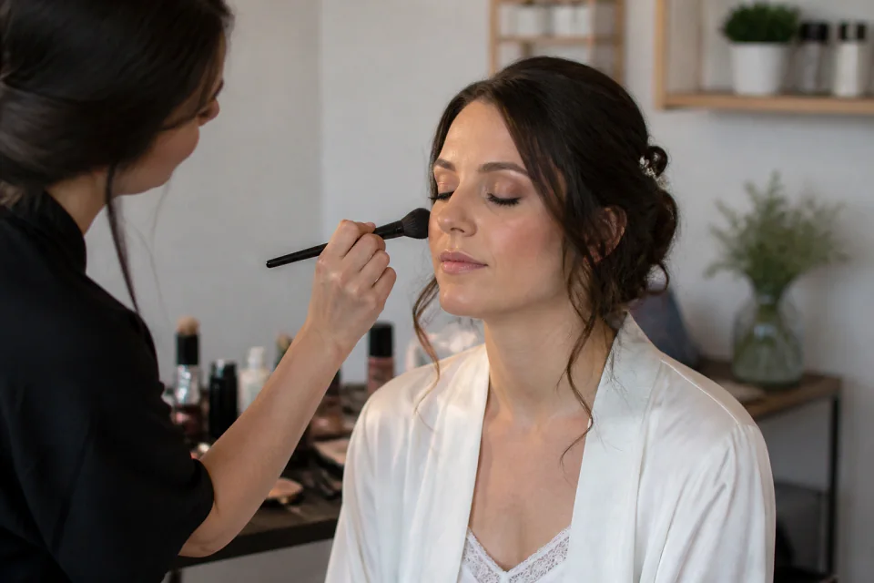 Préparation d’un maquillage de mariage — illustration générée par IA