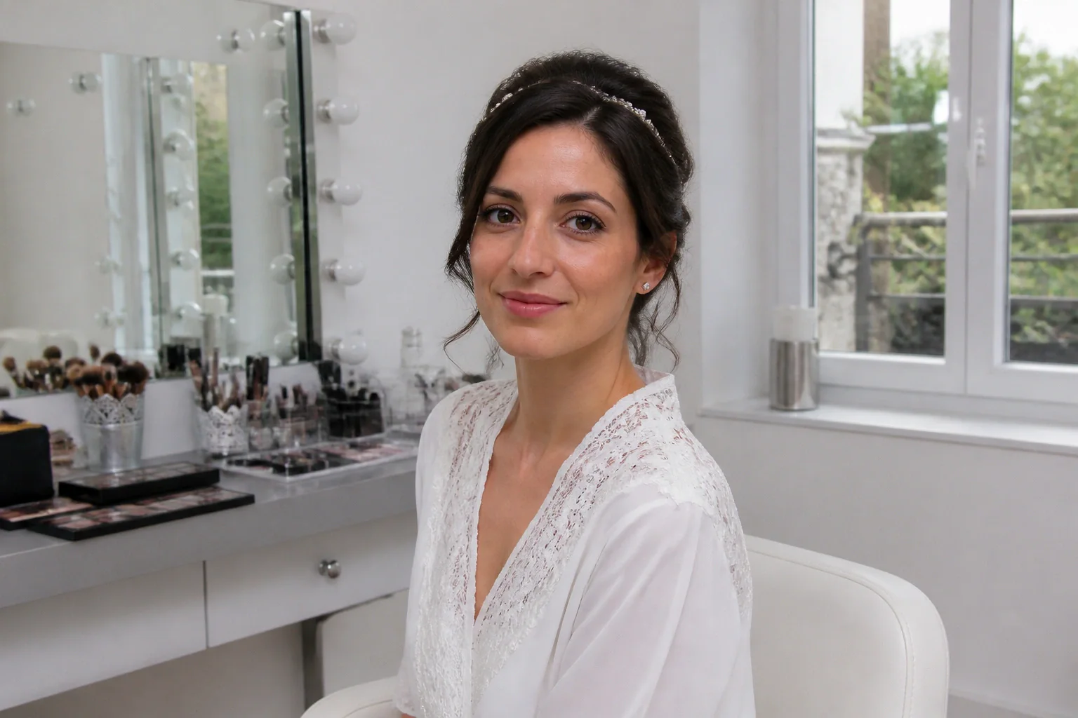 Préparation d’un maquillage de mariage — illustration générée par IA