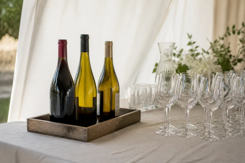 Sélection de boissons pour une réception de mariage — illustration générée par IA