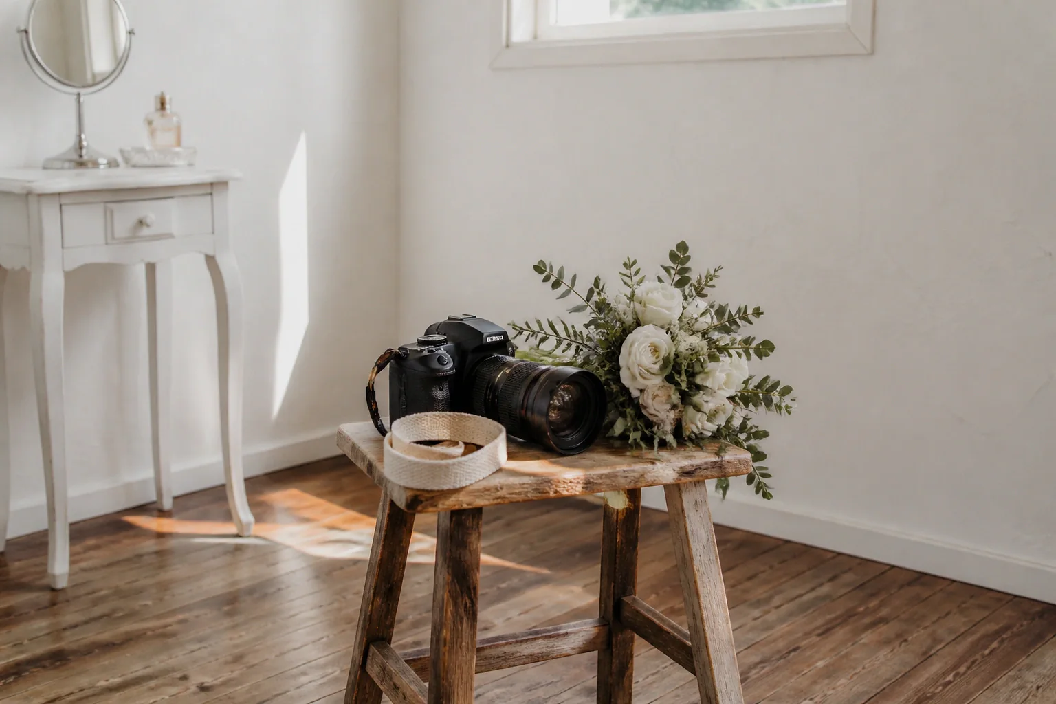 Appareil photo et accessoires de reportage de mariage — illustration générée par IA