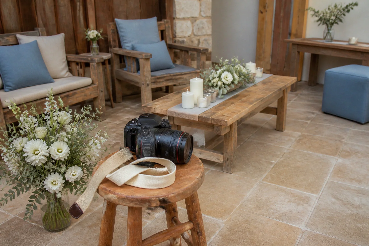 Appareil photo et accessoires de reportage de mariage — illustration générée par IA