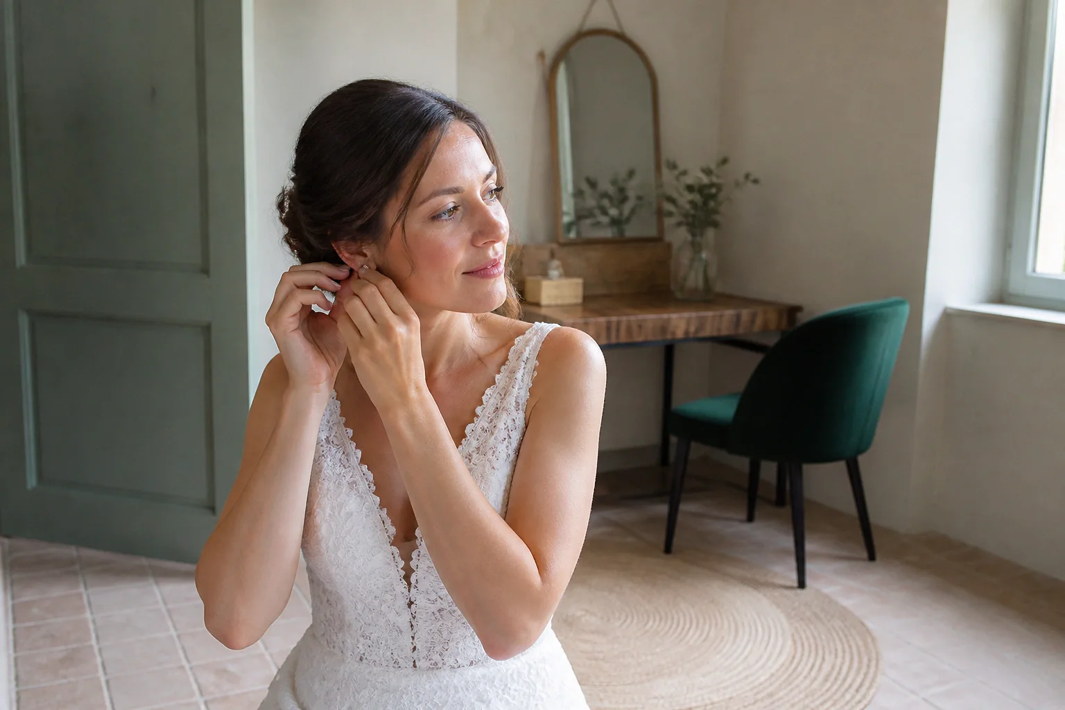 Préparation d’un maquillage de mariage — illustration générée par IA