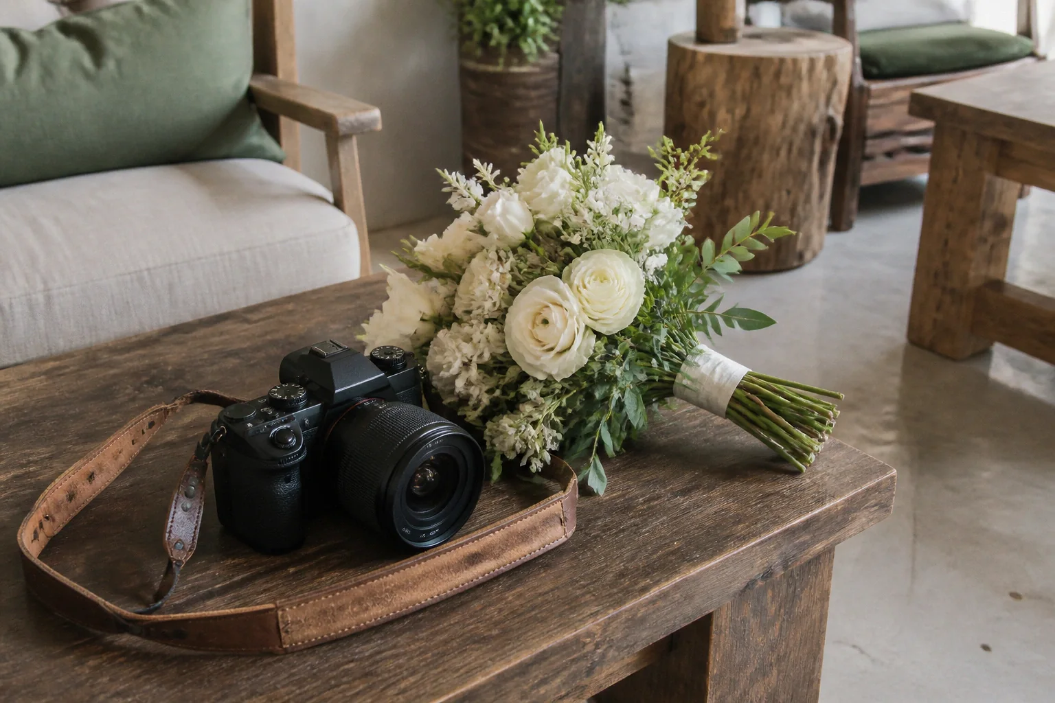 Appareil photo et accessoires de reportage de mariage — illustration générée par IA