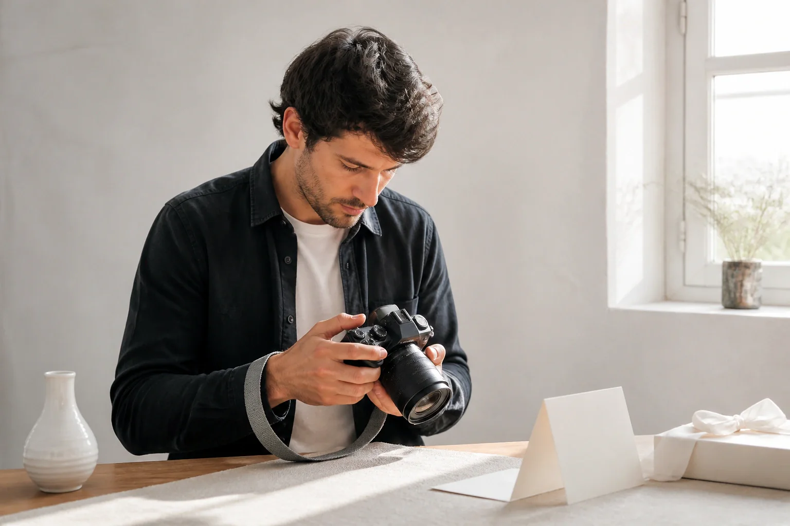 Appareil photo et accessoires de reportage de mariage — illustration générée par IA