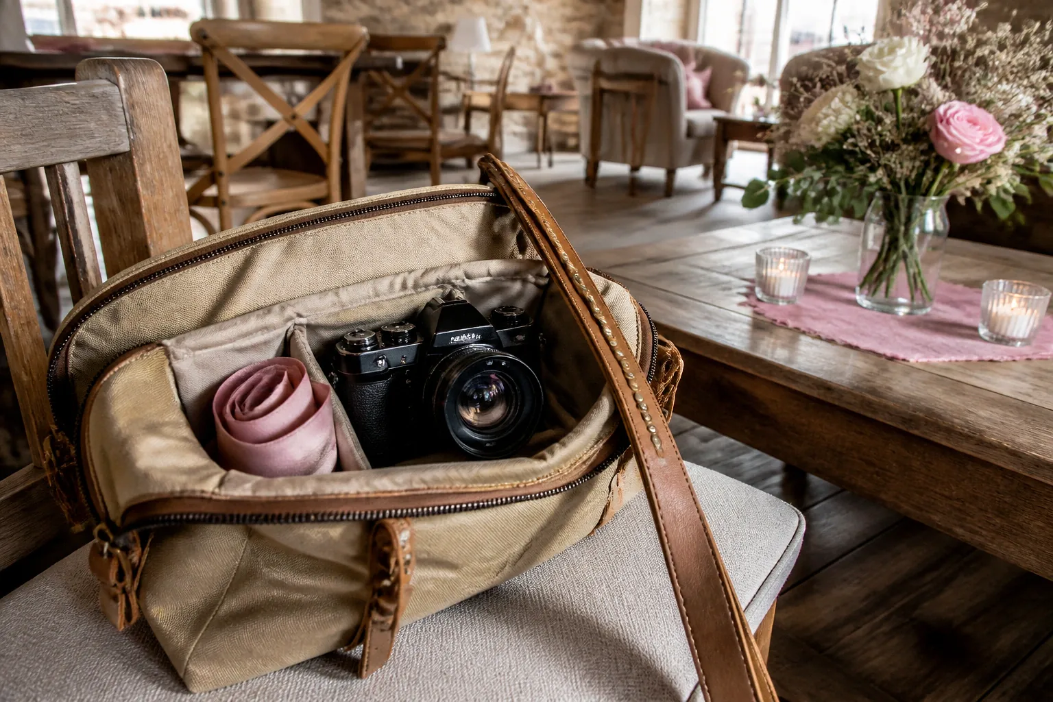 Appareil photo et accessoires de reportage de mariage — illustration générée par IA