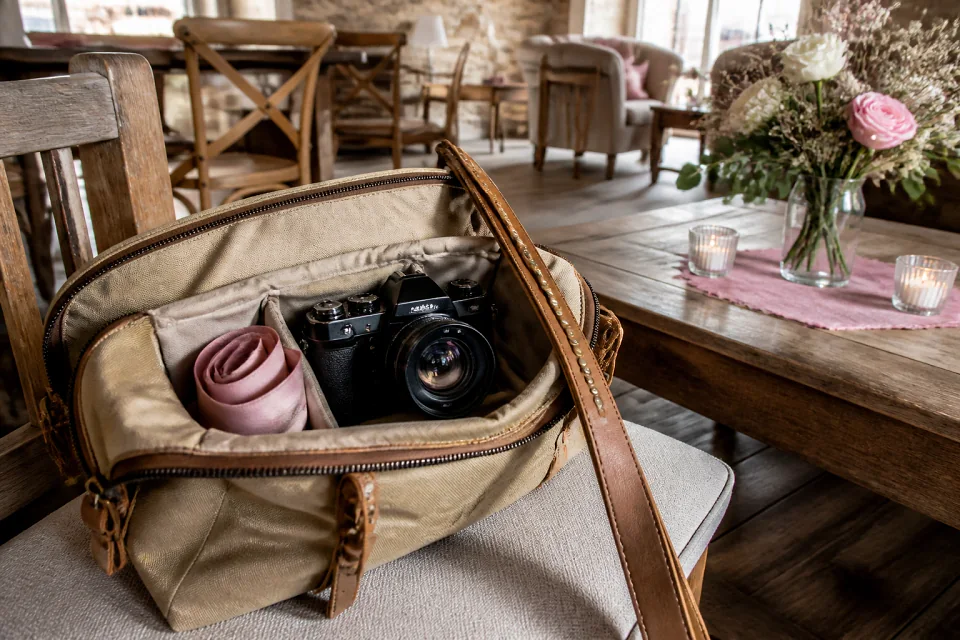 Appareil photo et accessoires de reportage de mariage — illustration générée par IA