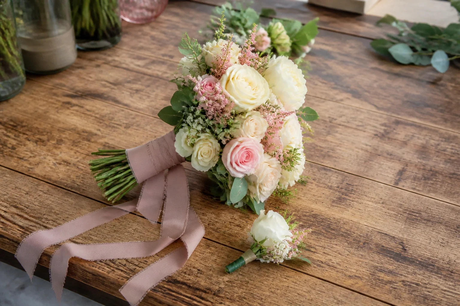Préparation florale pour un mariage — illustration générée par IA