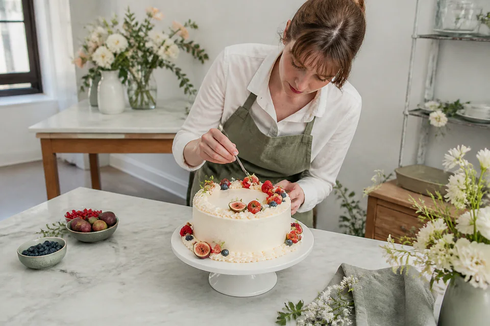Gâteau de mariage préparé dans un atelier — illustration générée par IA