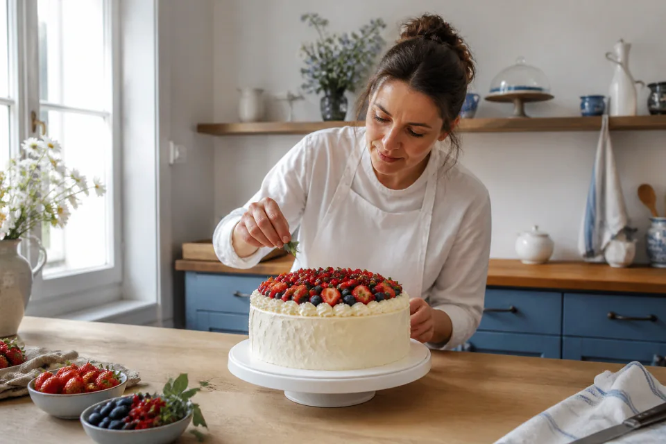 Gâteau de mariage préparé dans un atelier — illustration générée par IA