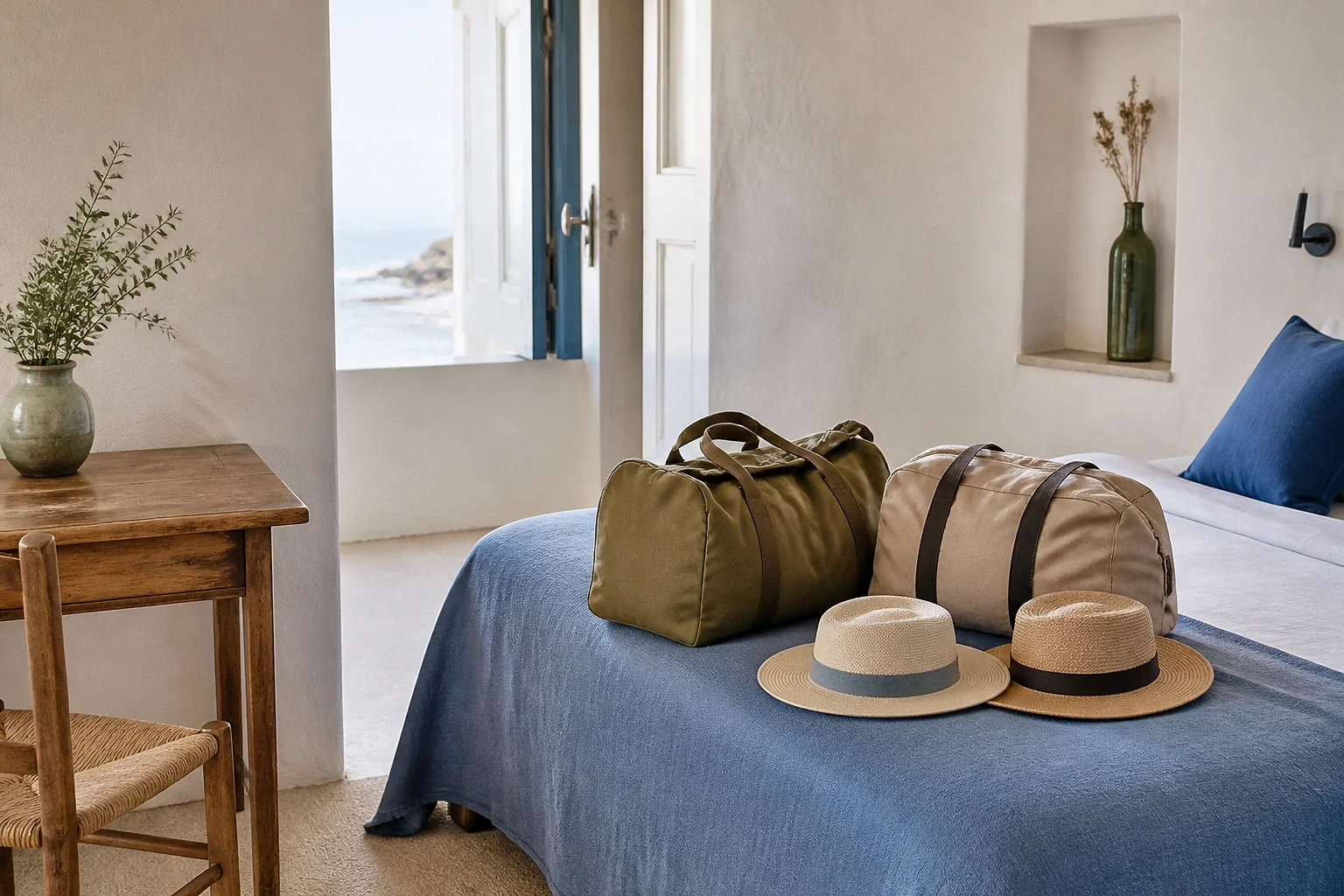 Bagages et hébergement pour un voyage de noces — illustration générée par IA
