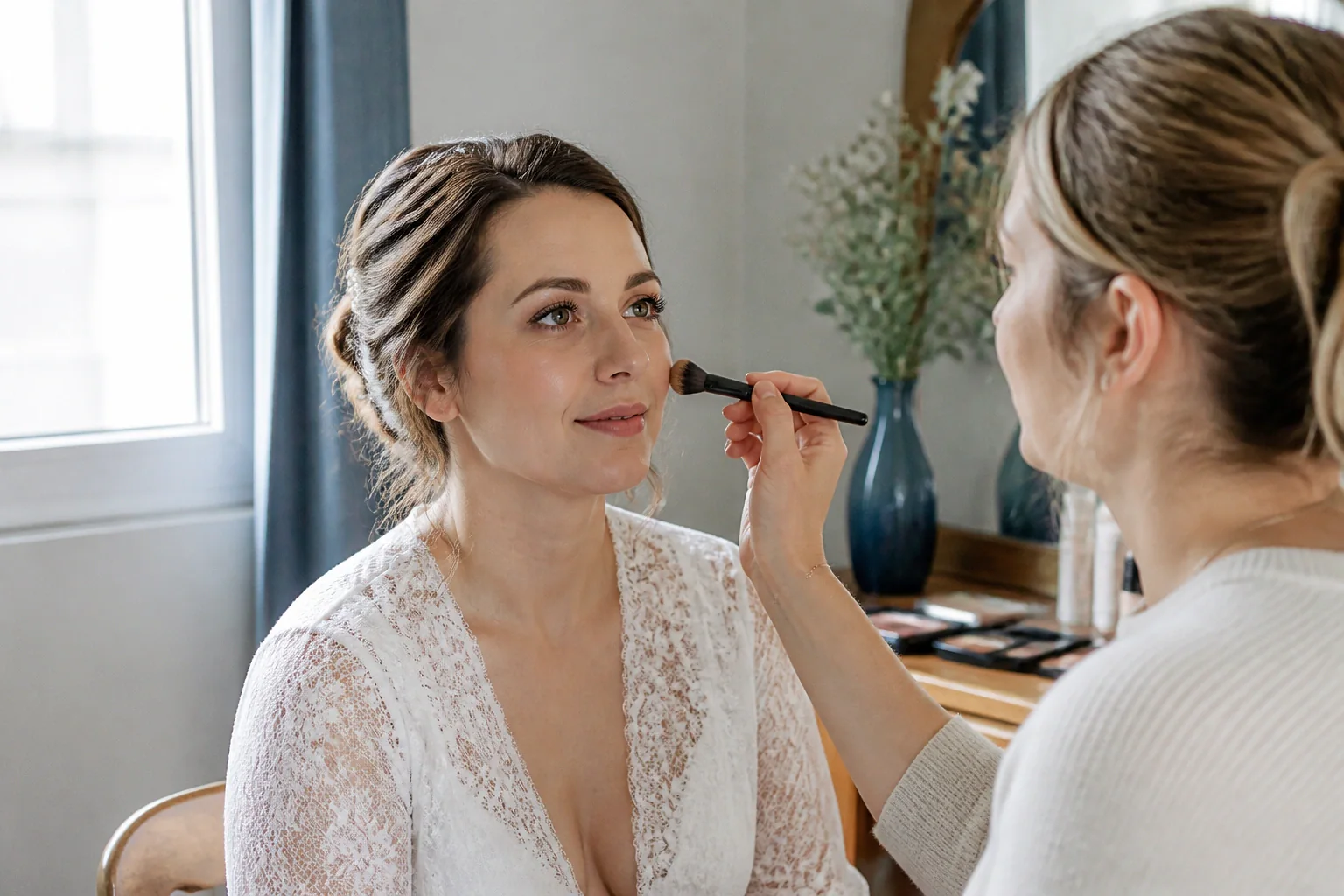 Préparation d’un maquillage de mariage — illustration générée par IA