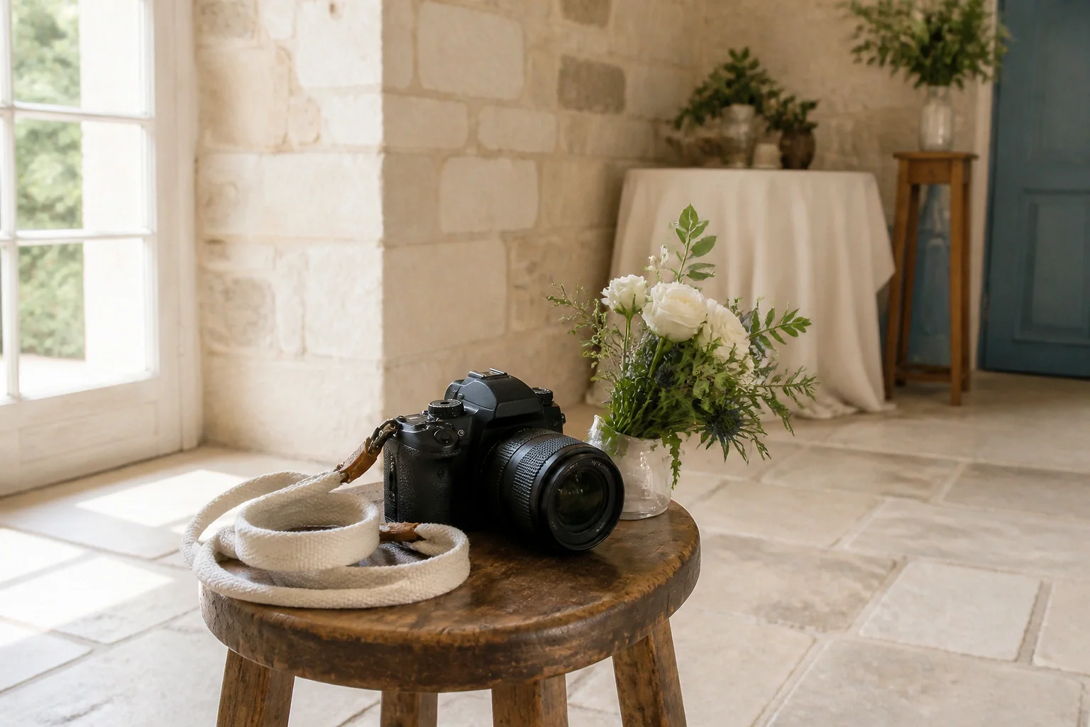Appareil photo et accessoires de reportage de mariage — illustration générée par IA