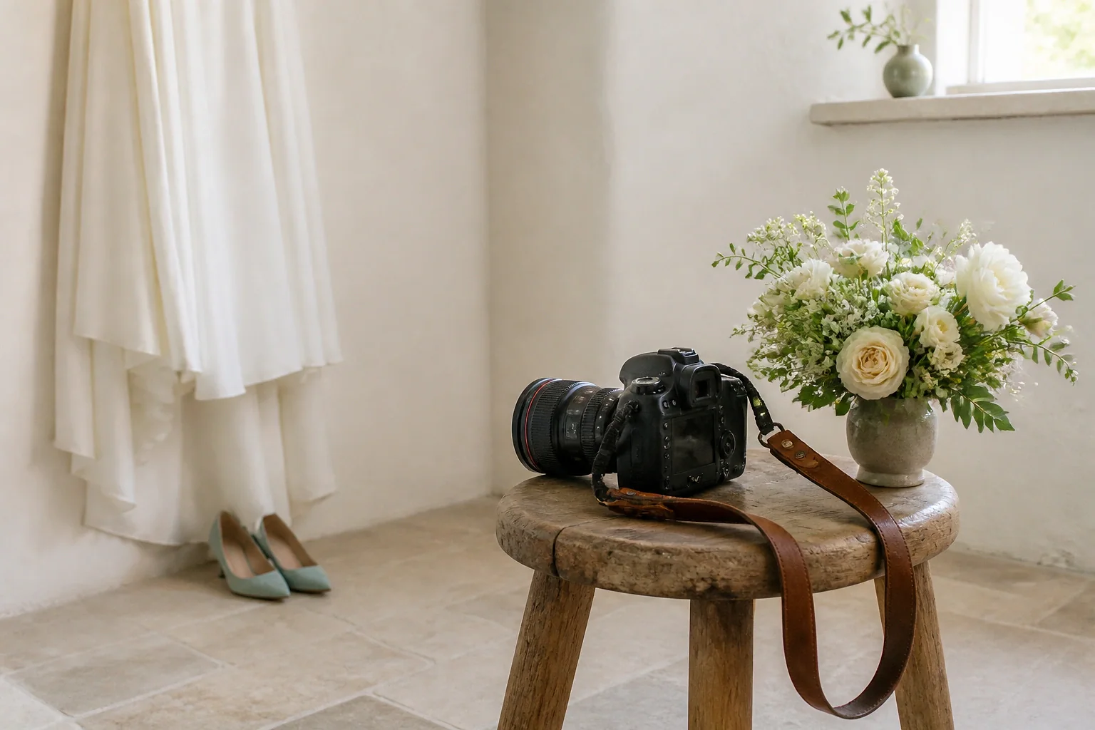 Appareil photo et accessoires de reportage de mariage — illustration générée par IA
