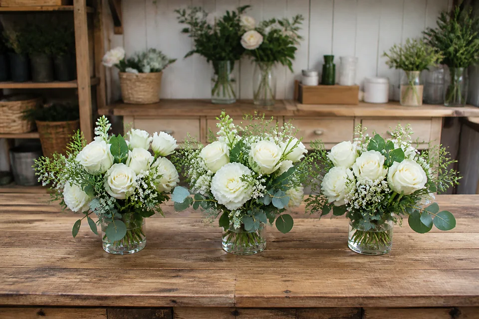 Préparation florale pour un mariage — illustration générée par IA