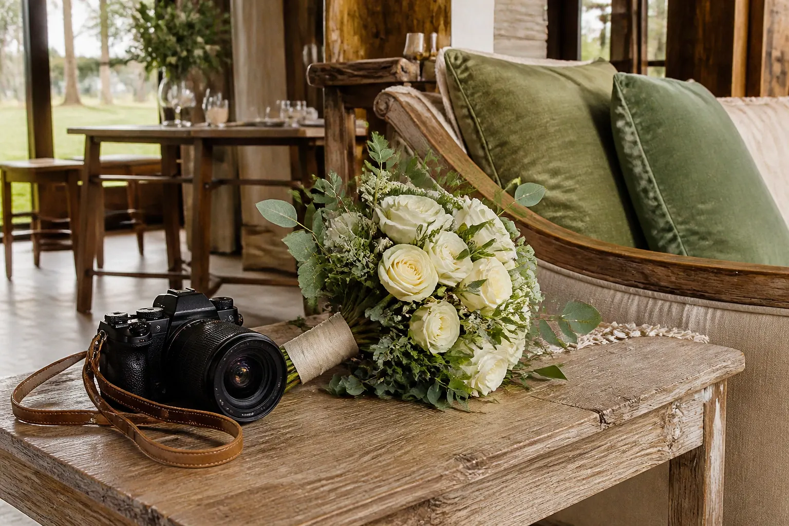 Appareil photo et accessoires de reportage de mariage — illustration générée par IA